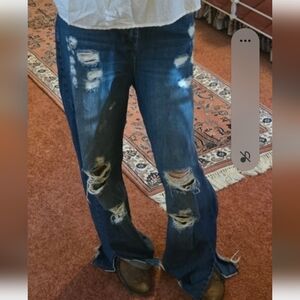 Indigo Rein Women's Blue Distressed Boyfriend Jeans